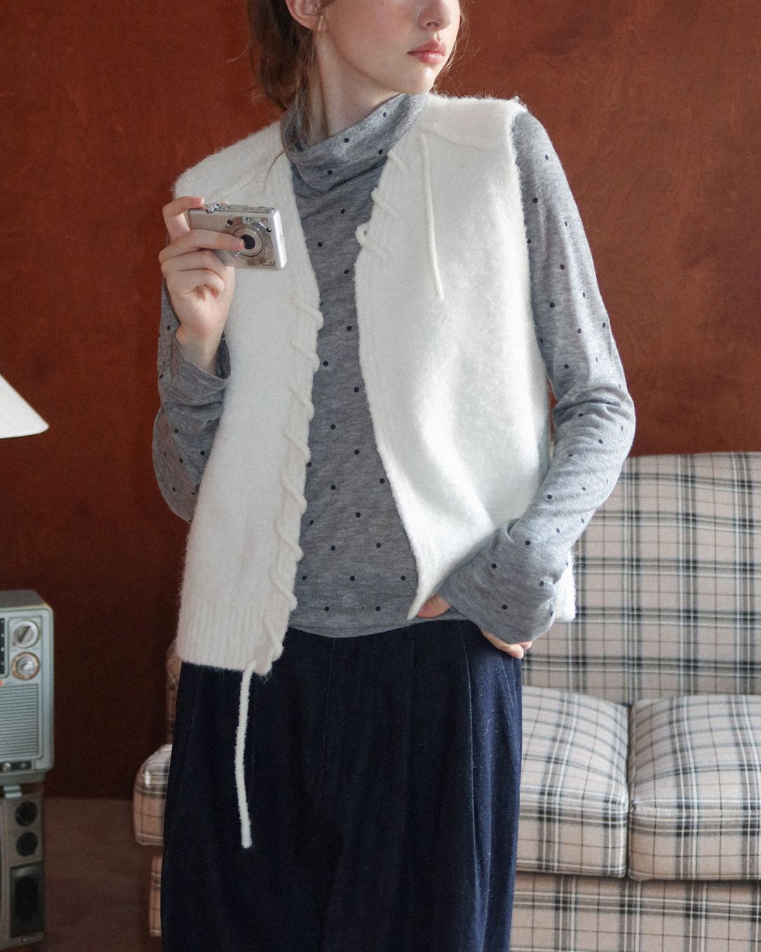 Airy High-neck Polka Dot Knit　KN037