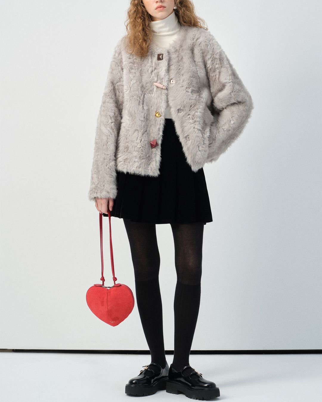 Faux Fur Colorful Button Jacket　JK076