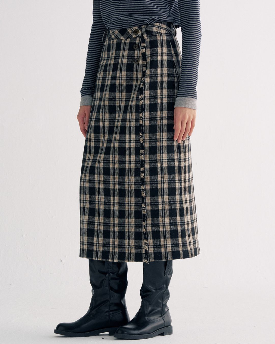 Check Wrap Midi Skirt　SK016