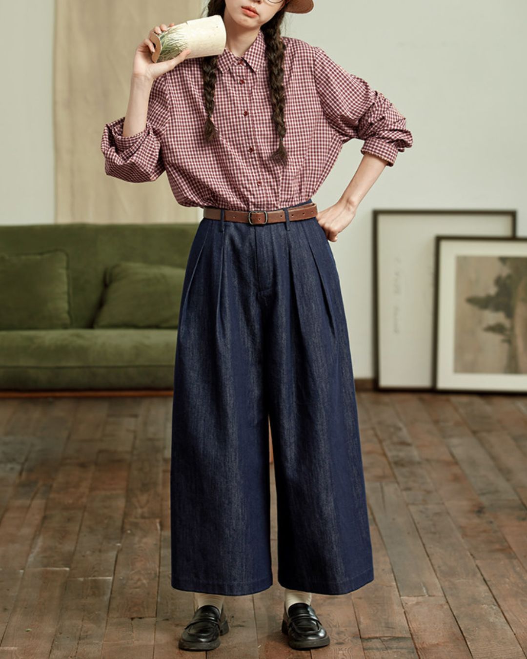 Red Cotton Checked Shirt　LS040