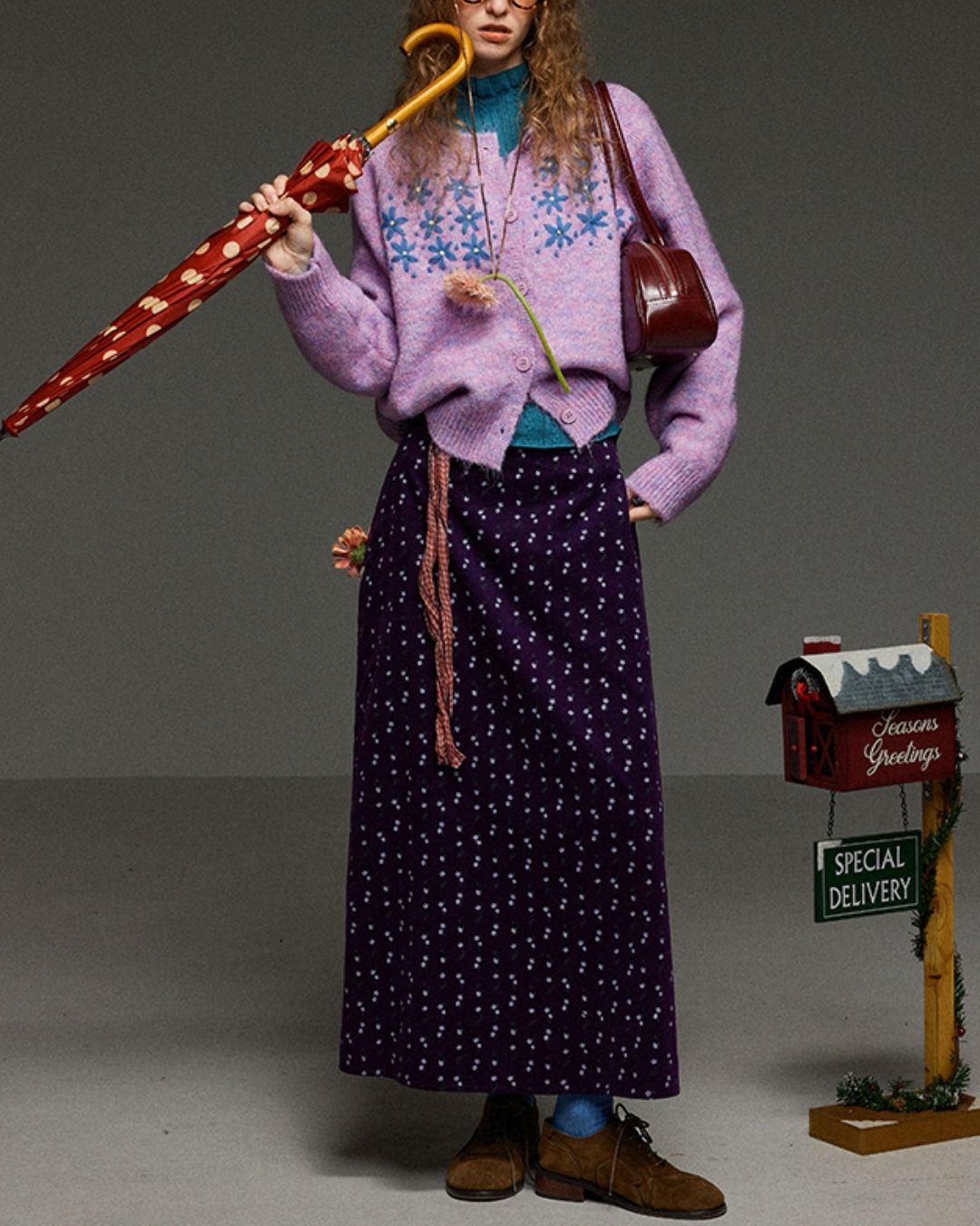 Retro Flower Corduroy Long Skirt　SK013