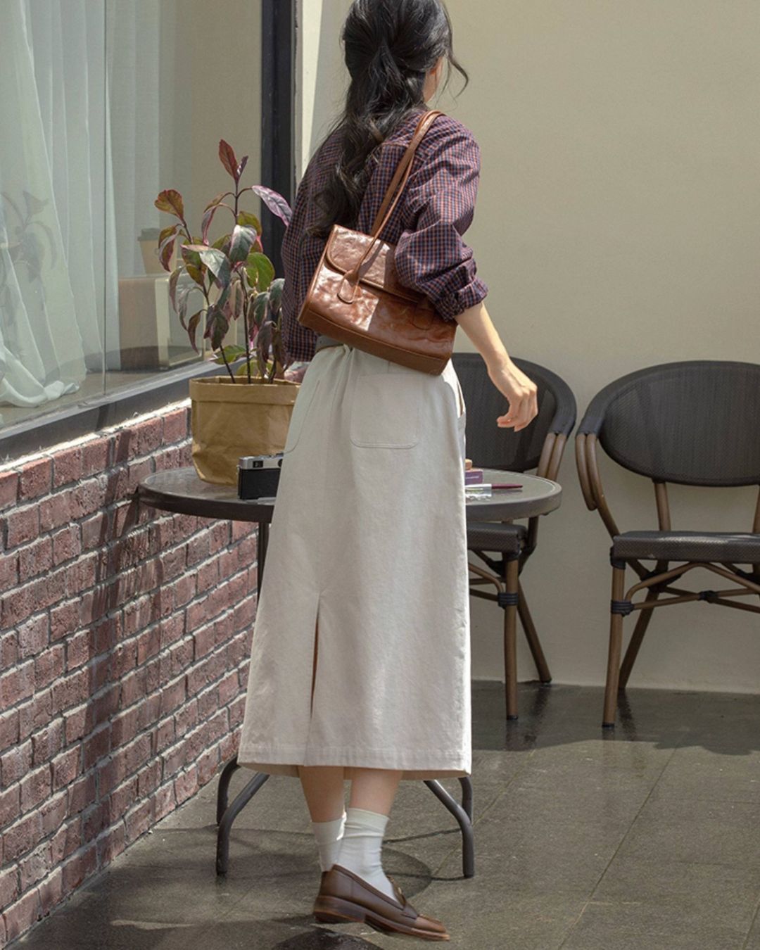 Cotton A-line Midi Skirt　SK020