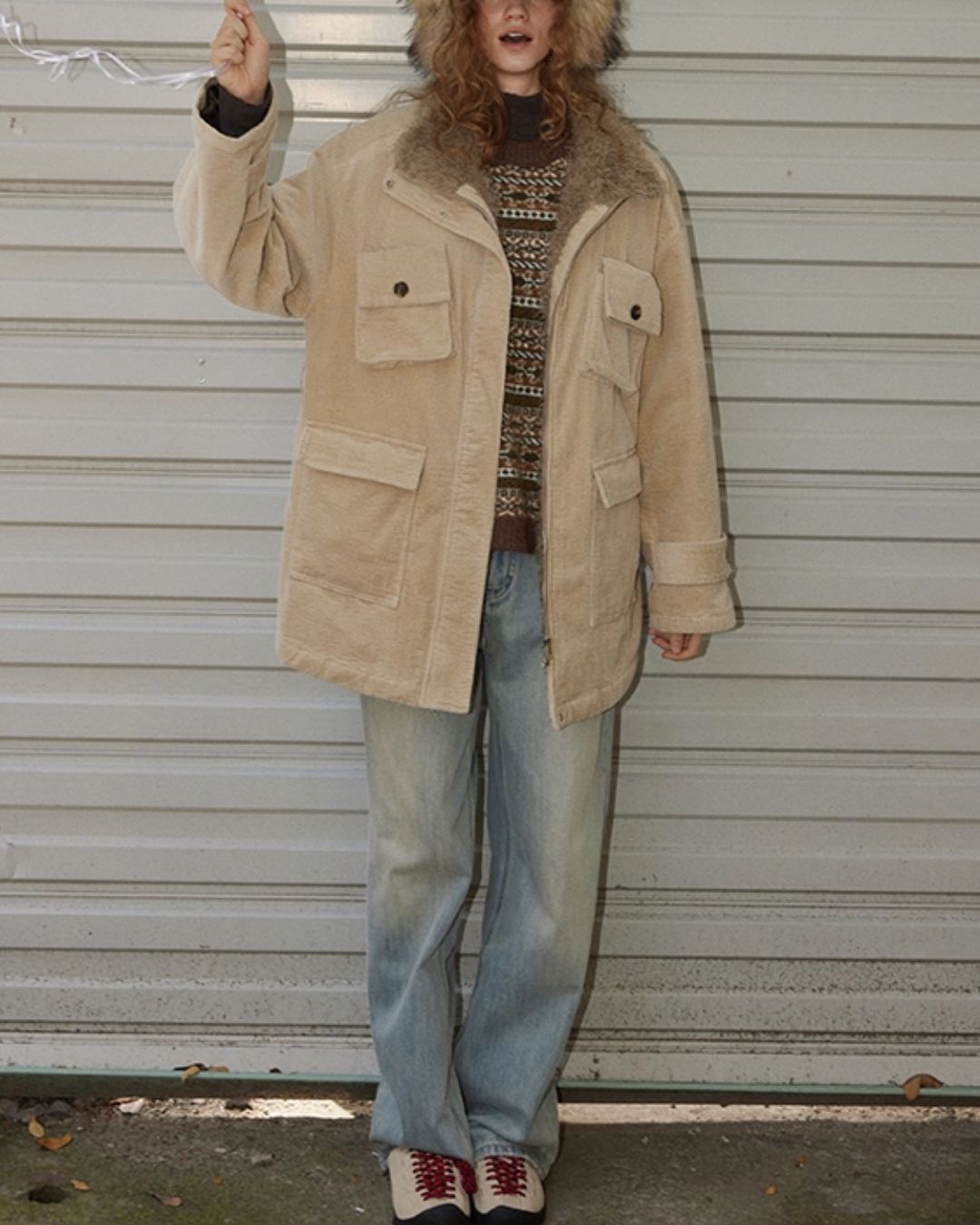 Fur-lined Corduroy Work Jacket　JK045