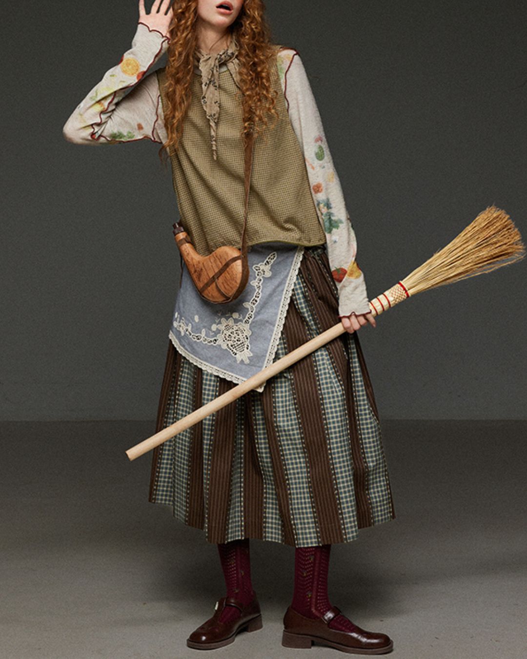 Check And Striped Contrast Color Skirt　SK007