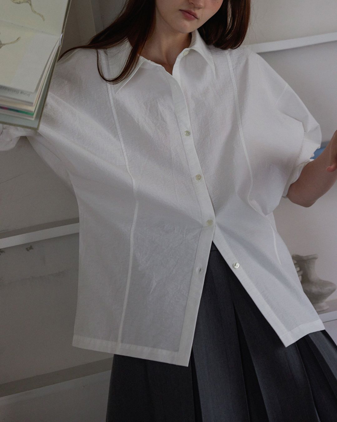 Back Button Basic Shirt　LS022