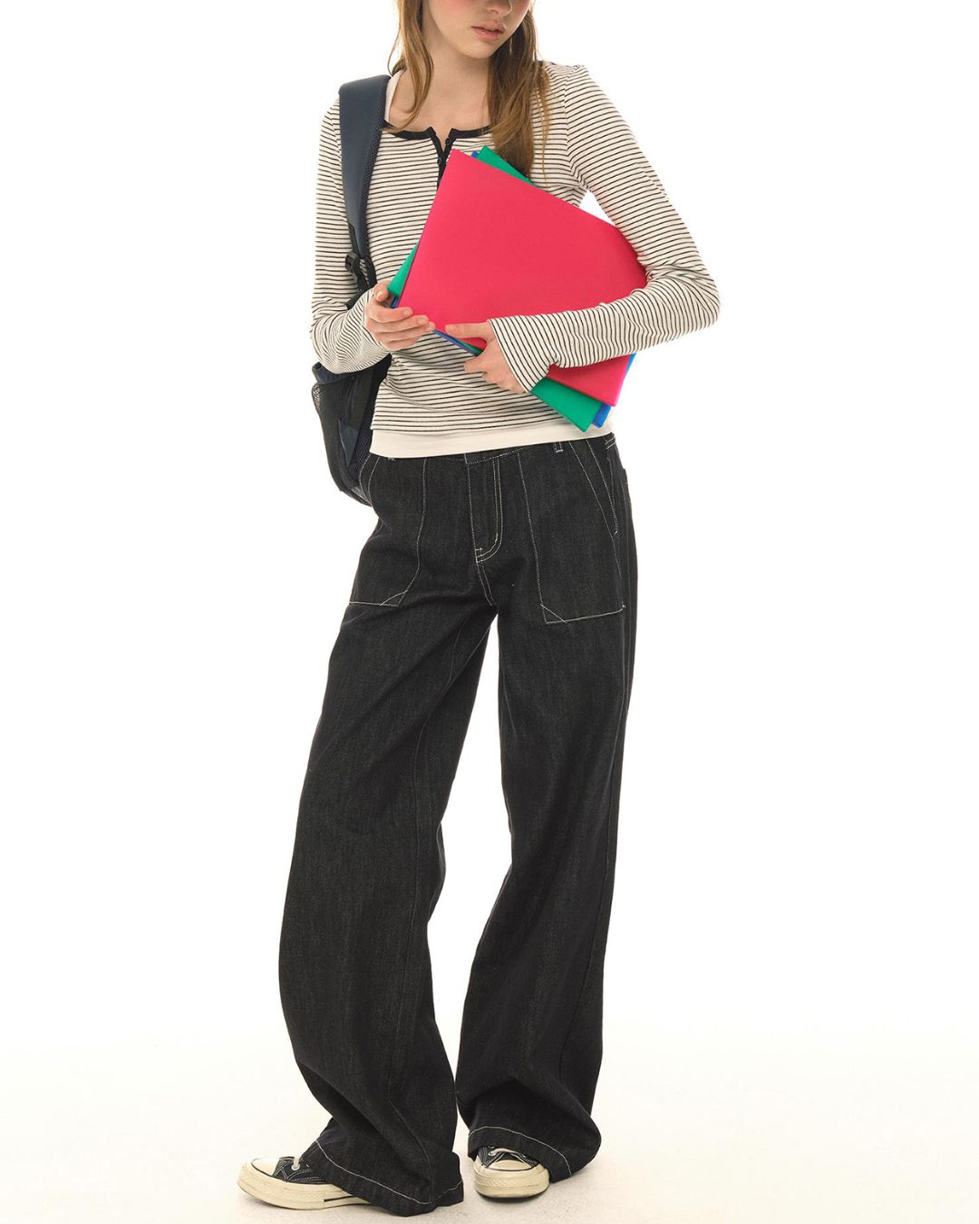 Henley Neck Border T-shirt　LT010