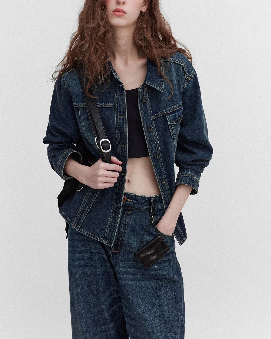 Washed Denim Shirt Jacket & Wide Denim Pants　JK091