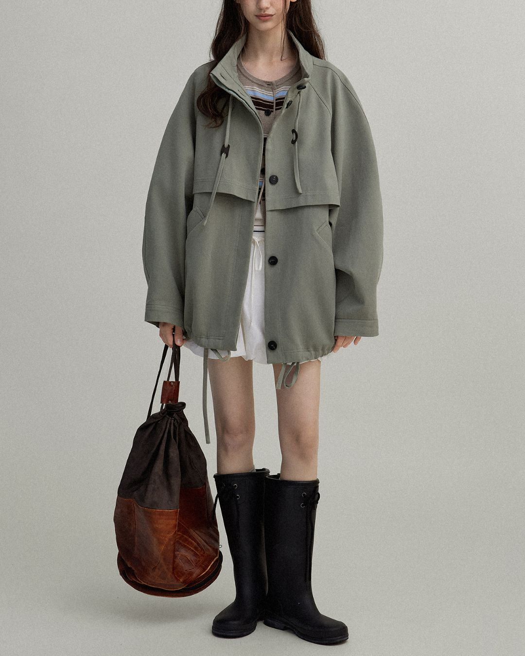 Stand Collar Drawstring Jacket　JK018