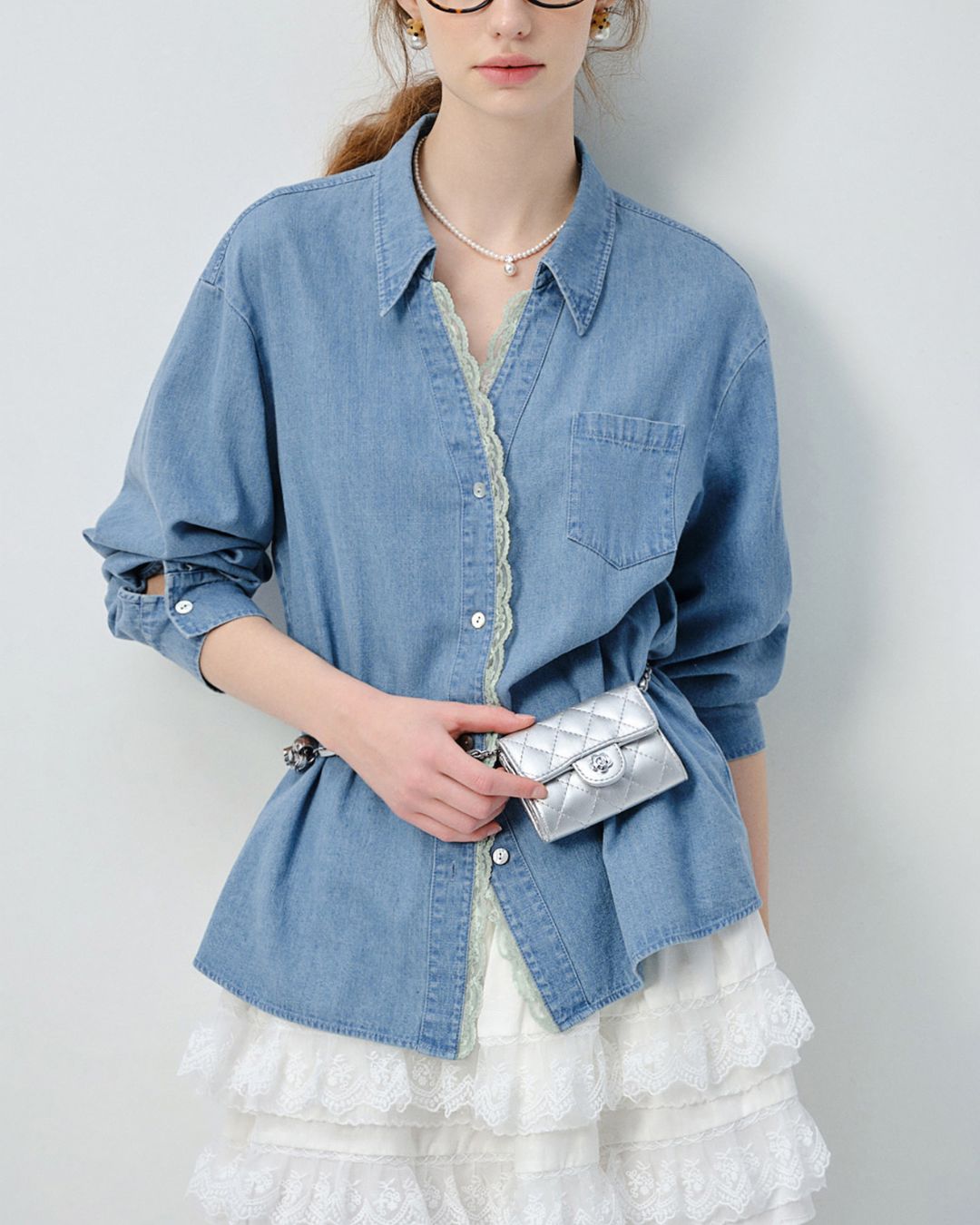 Lace V-neck French Shirt　LS033