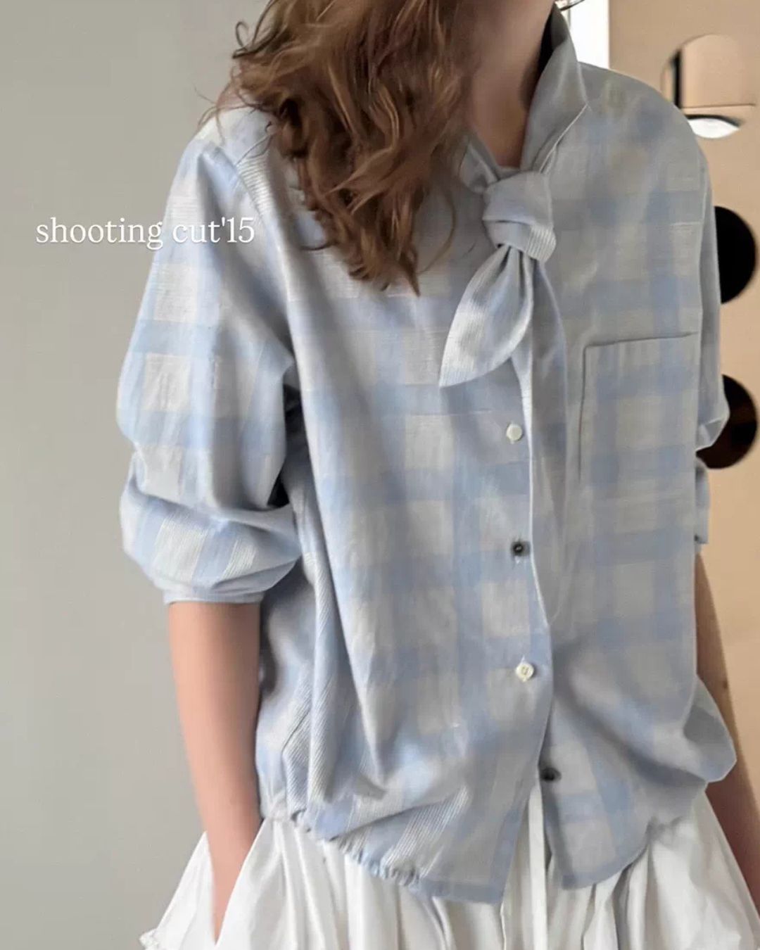 Bow Tie Ribbon Check Shirt　LS068