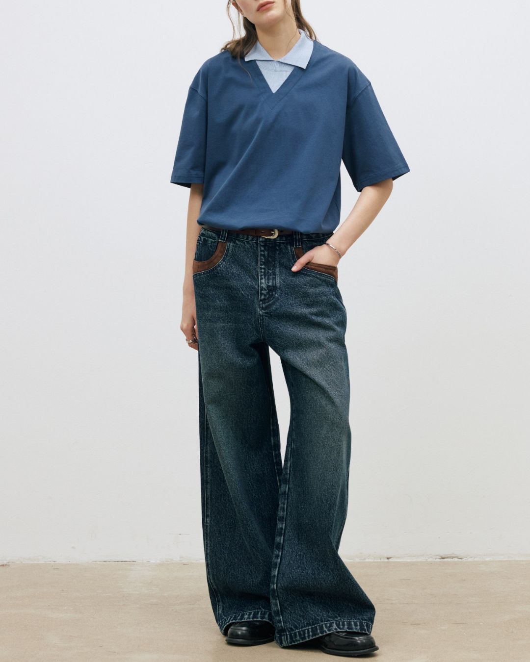 Suede Trim Vintage Denim Pants　DP016