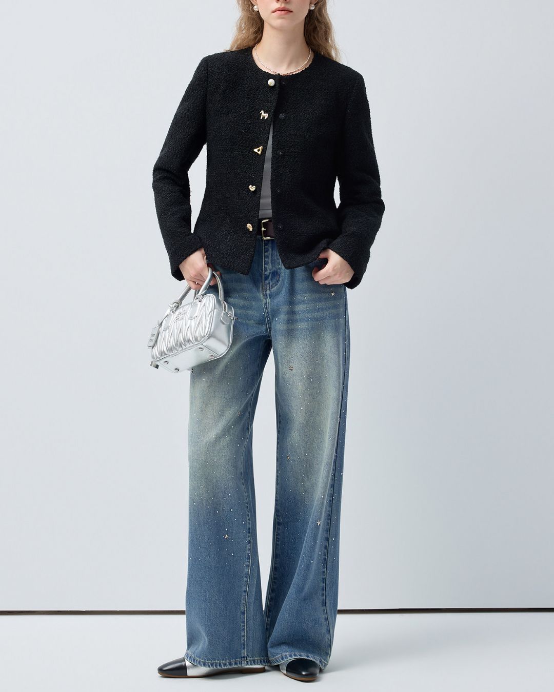 Star-studded Rhinestone-decorated Denim Pants　DP015