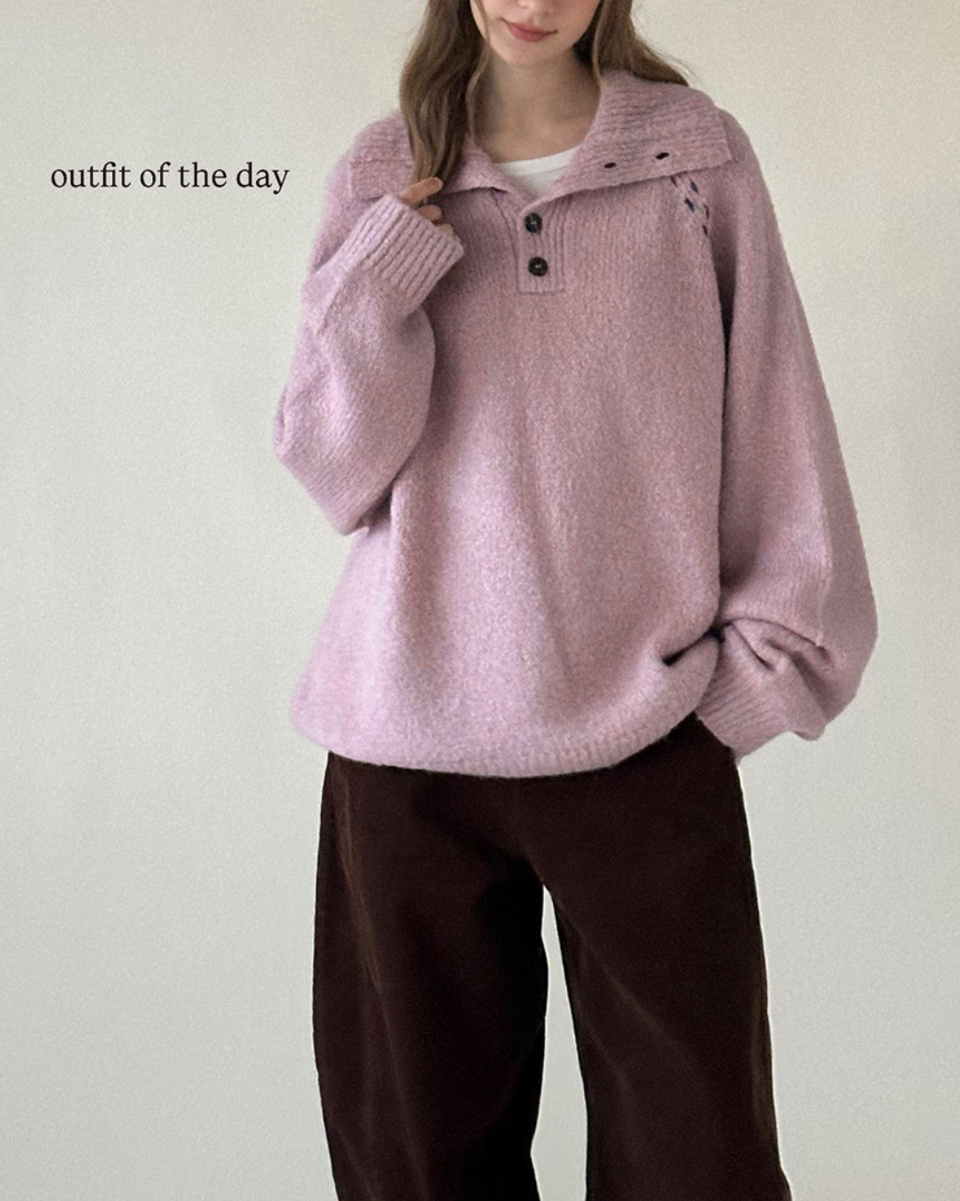 Contrast Stitch Half Open Collar Knit　KN085