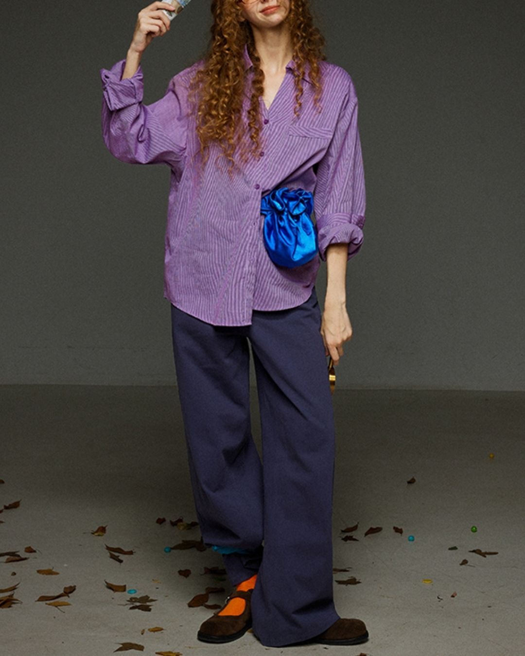 Collared V-neck Loose Shirt　LS029