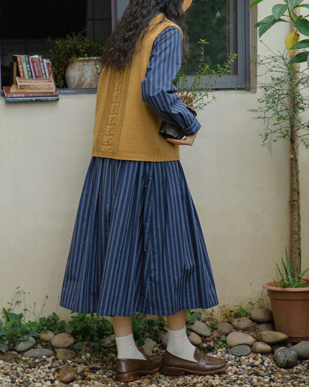 Striped Midi Shirt Dress　OP007