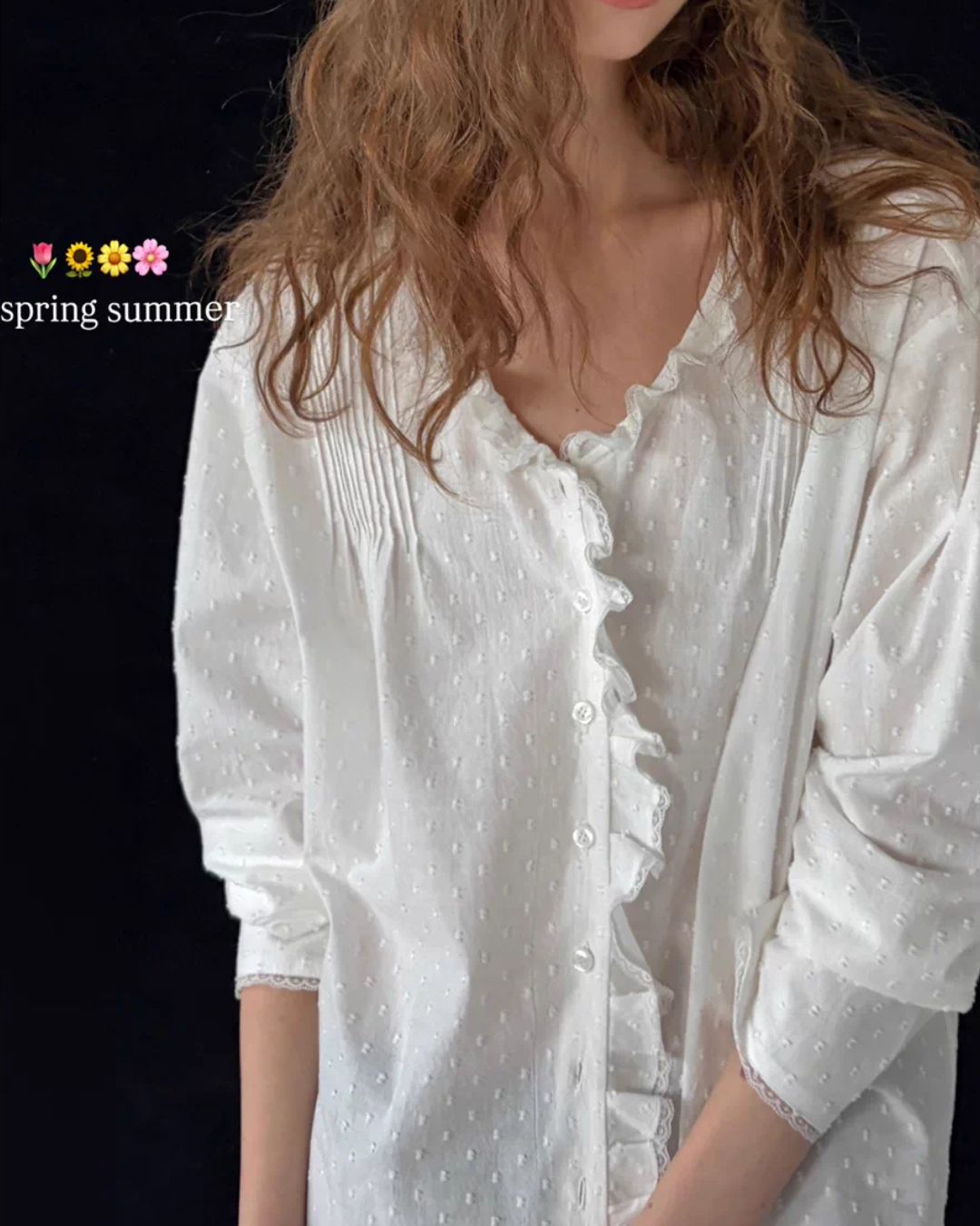 Frilled V-neck Lace Embroidered Shirt　LS067