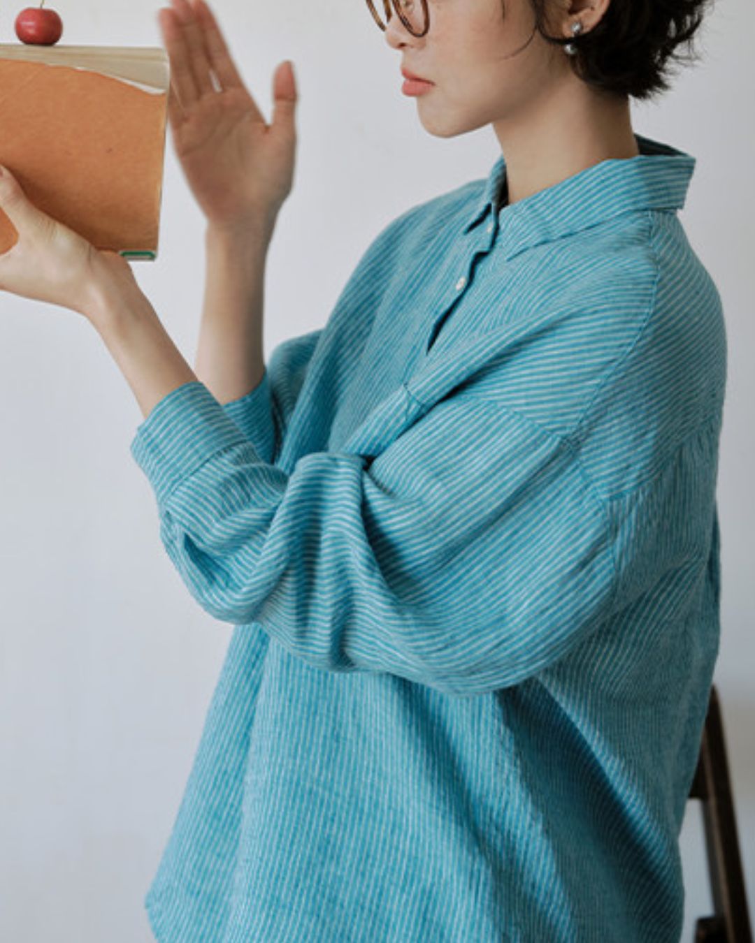 Drop Shoulder Striped Linen Shirt　LS042