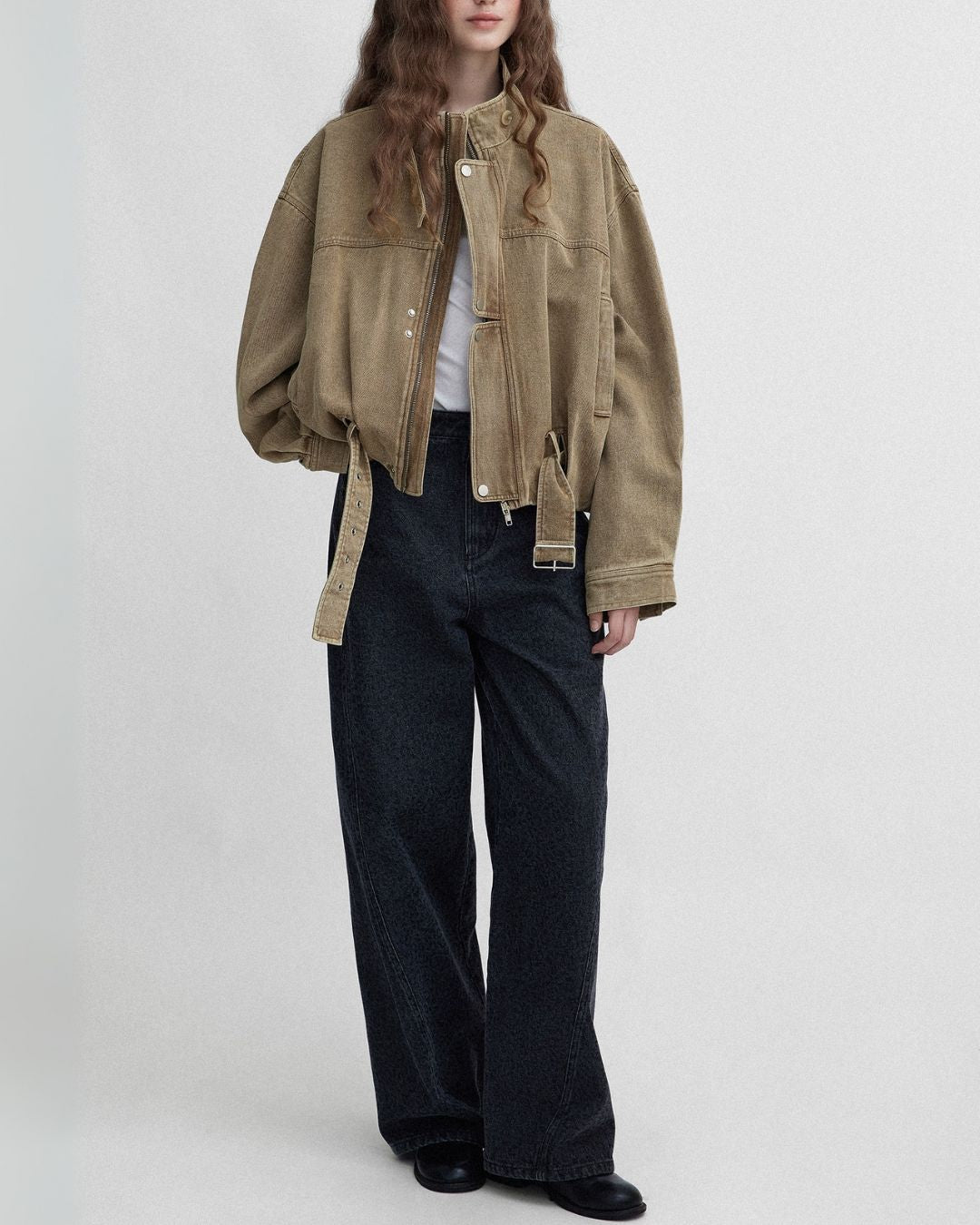 Belted Denim Cropped Jacket　JK026