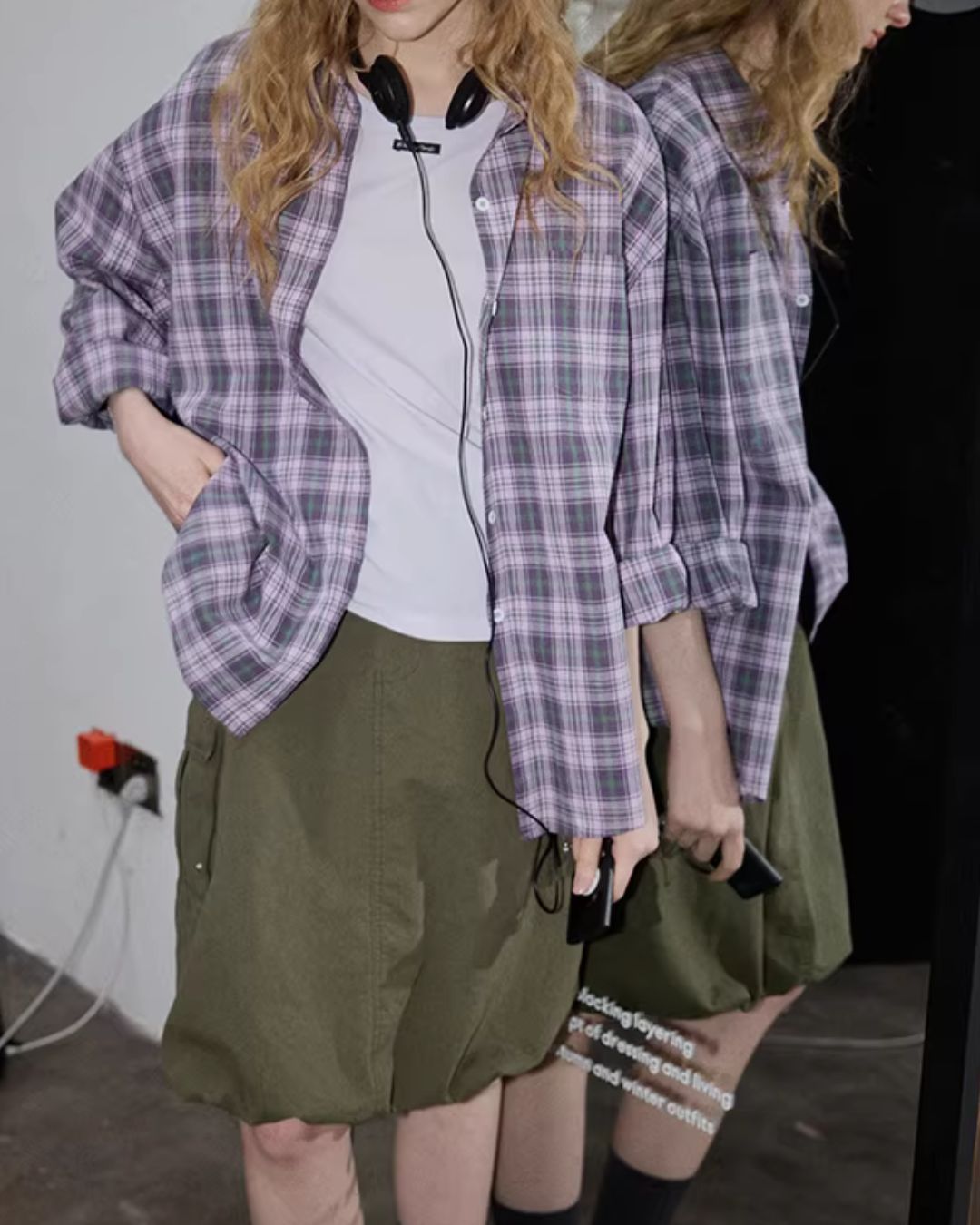 Light Purple Relaxed Check Shirt　LS069