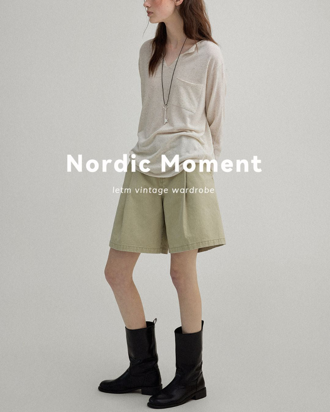 Natural Linen V-neck T-shirt　LT003