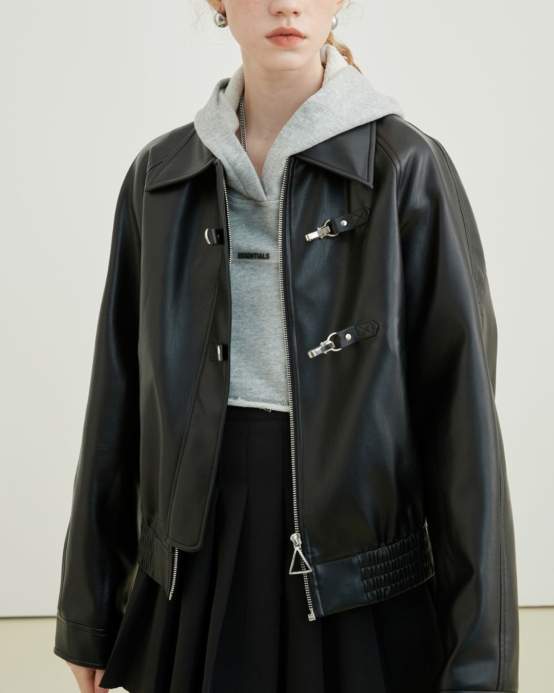 Metal Buckle Leather Jacket　JK038