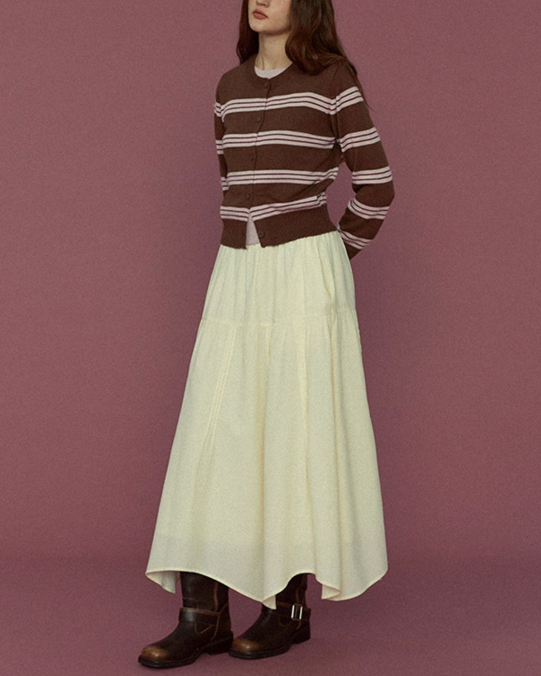 Faux Layered Contrast Border Knit Cardigan　KN096