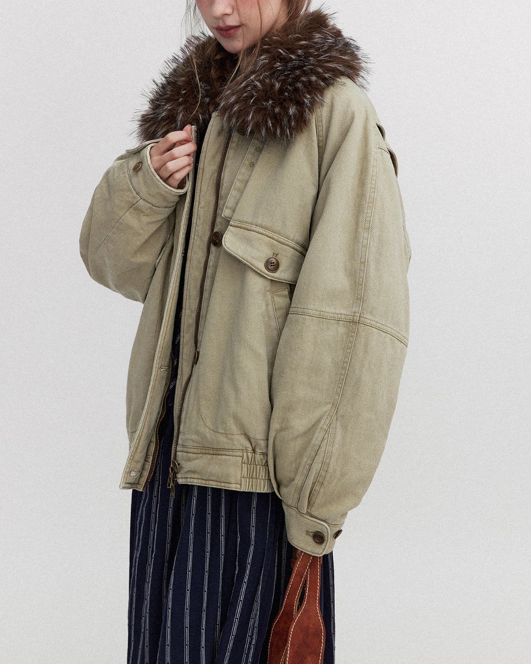 Fur Collar Padded Denim Jacket　JK058