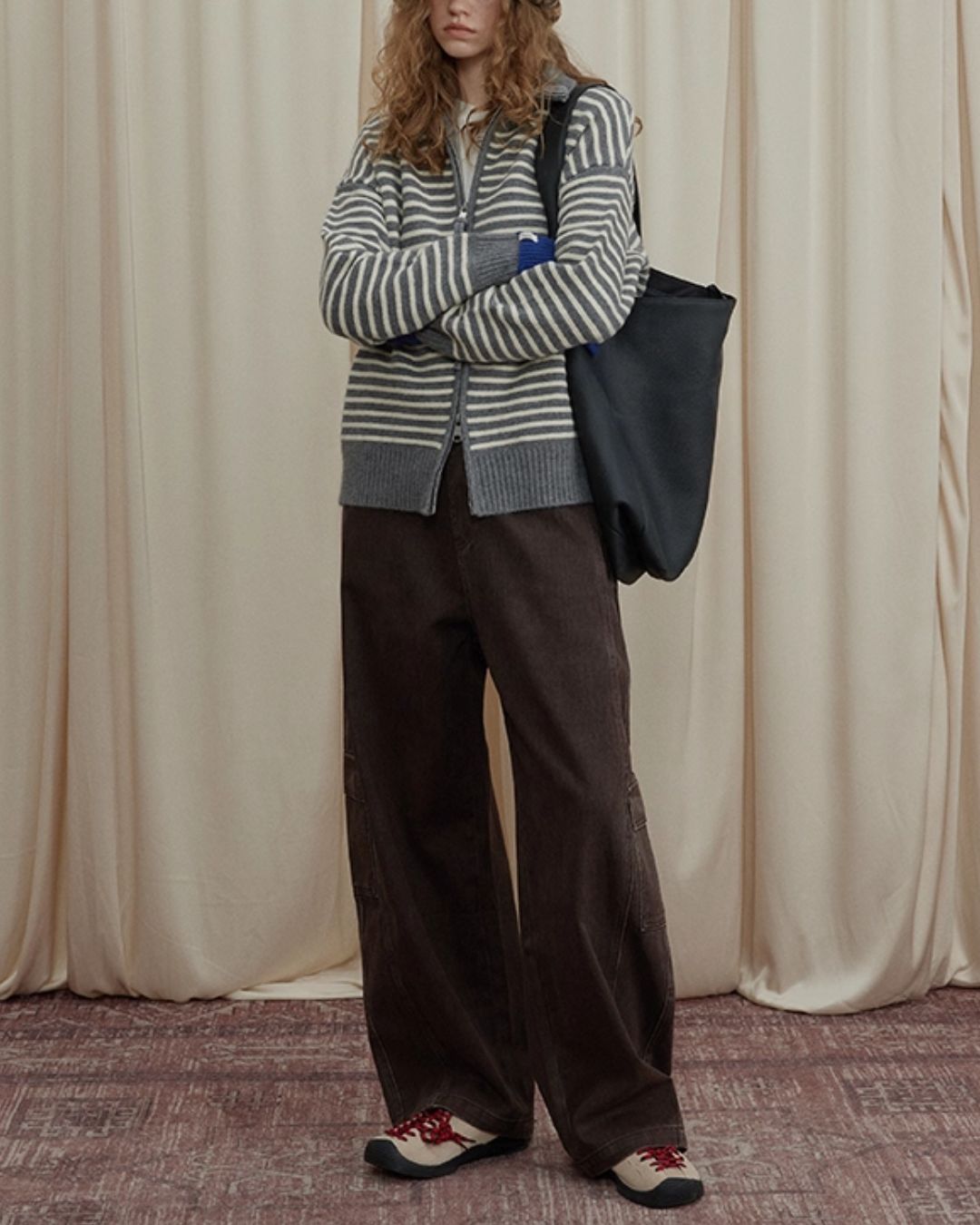 Double-Zip Border Knit Cardigan　KN043