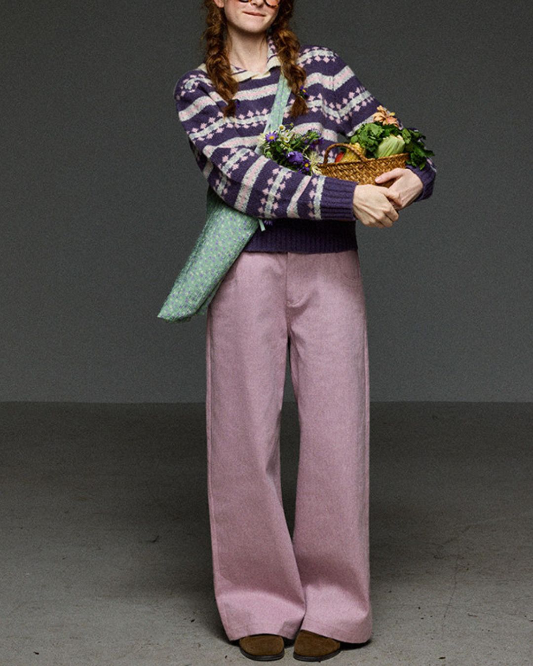 High-waisted Wide Straight Color Pants　PT038