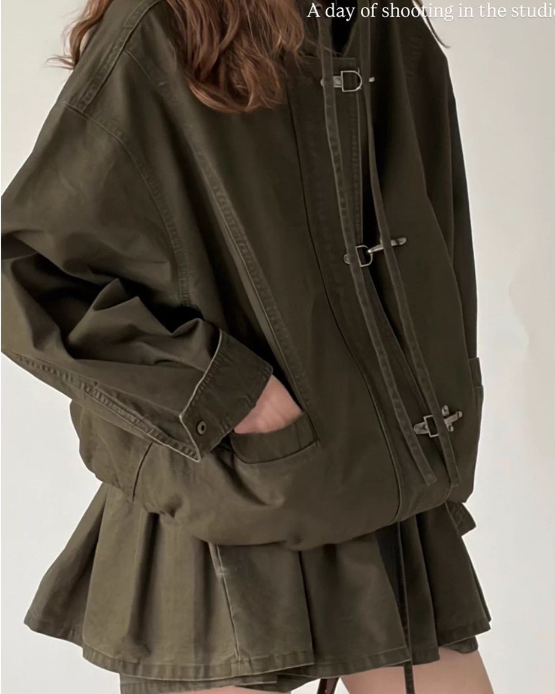 Vintage Metal Button Denim Jacket & Gathered Shorts　JK090