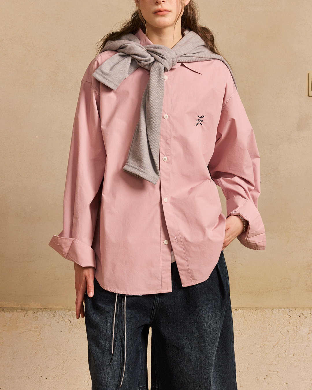 Chest Embroidered Casual Collar Shirt　LS047