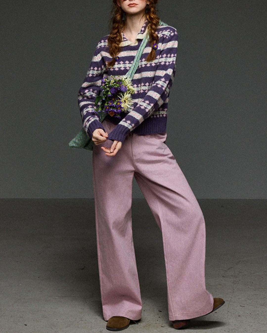 High-waisted Wide Straight Color Pants　PT038