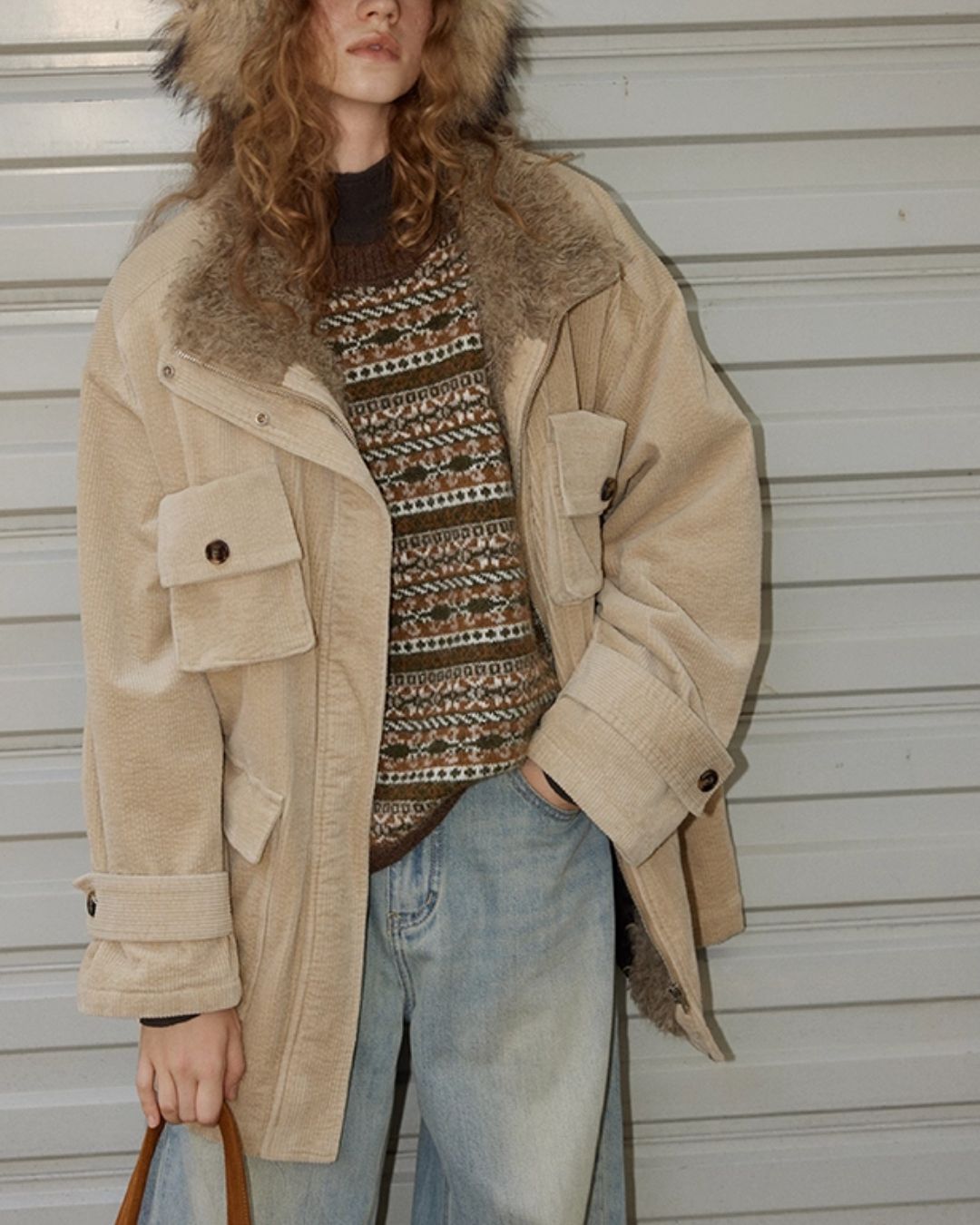 Fur-lined Corduroy Work Jacket　JK045
