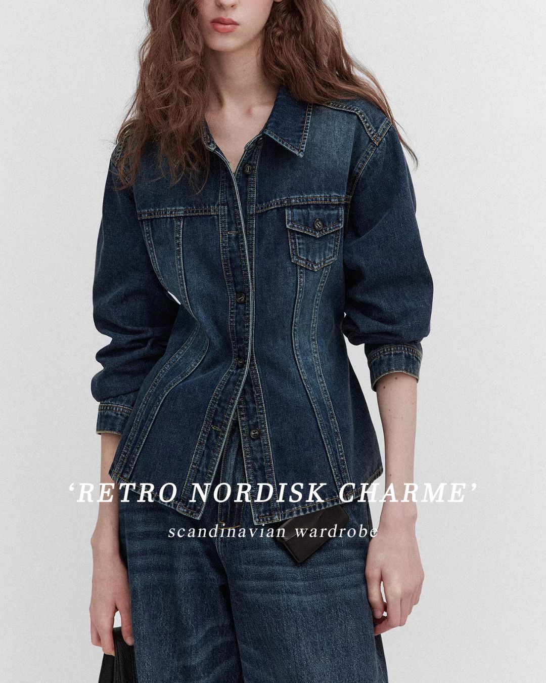 Washed Denim Shirt Jacket & Wide Denim Pants　JK091