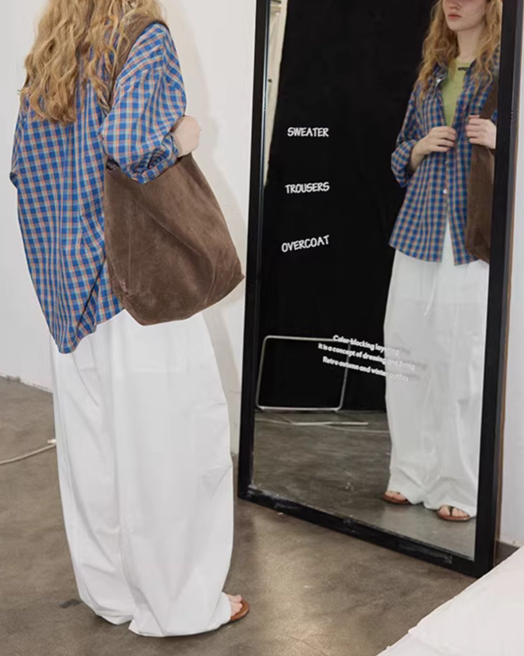 Loose Color-block Check Shirt　LS070