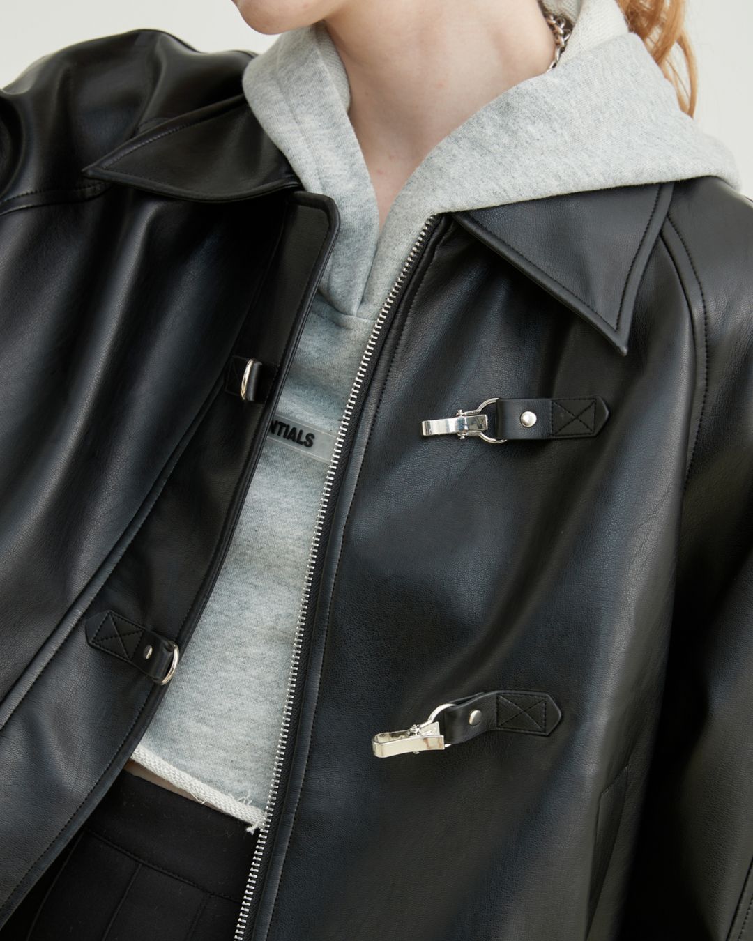 Metal Buckle Leather Jacket　JK038
