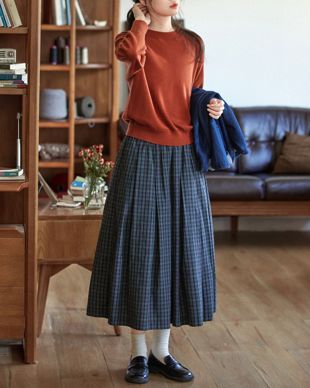 A-line Check Gathered Skirt　SK021