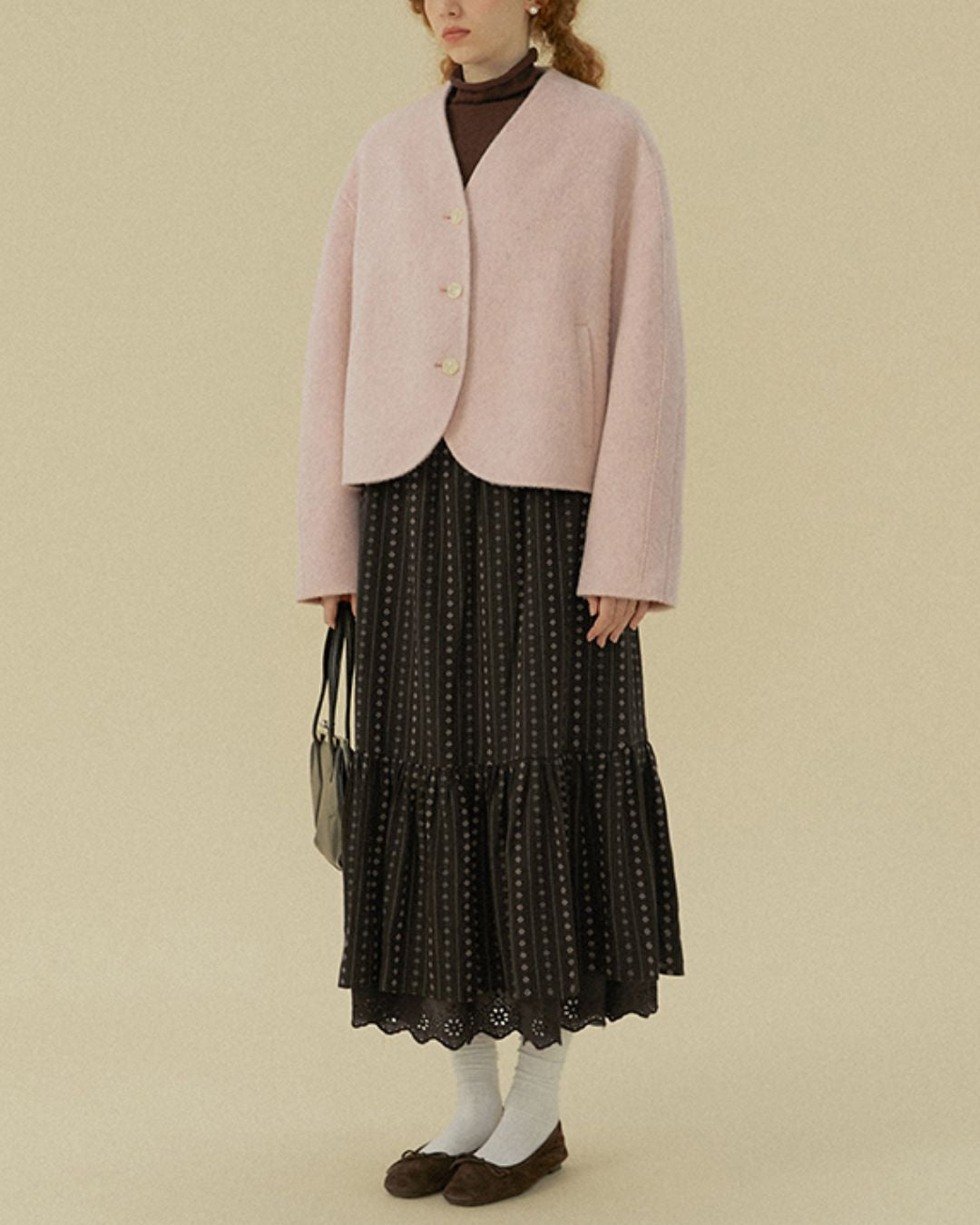 V-neck Round Hem Wool Jacket　JK070
