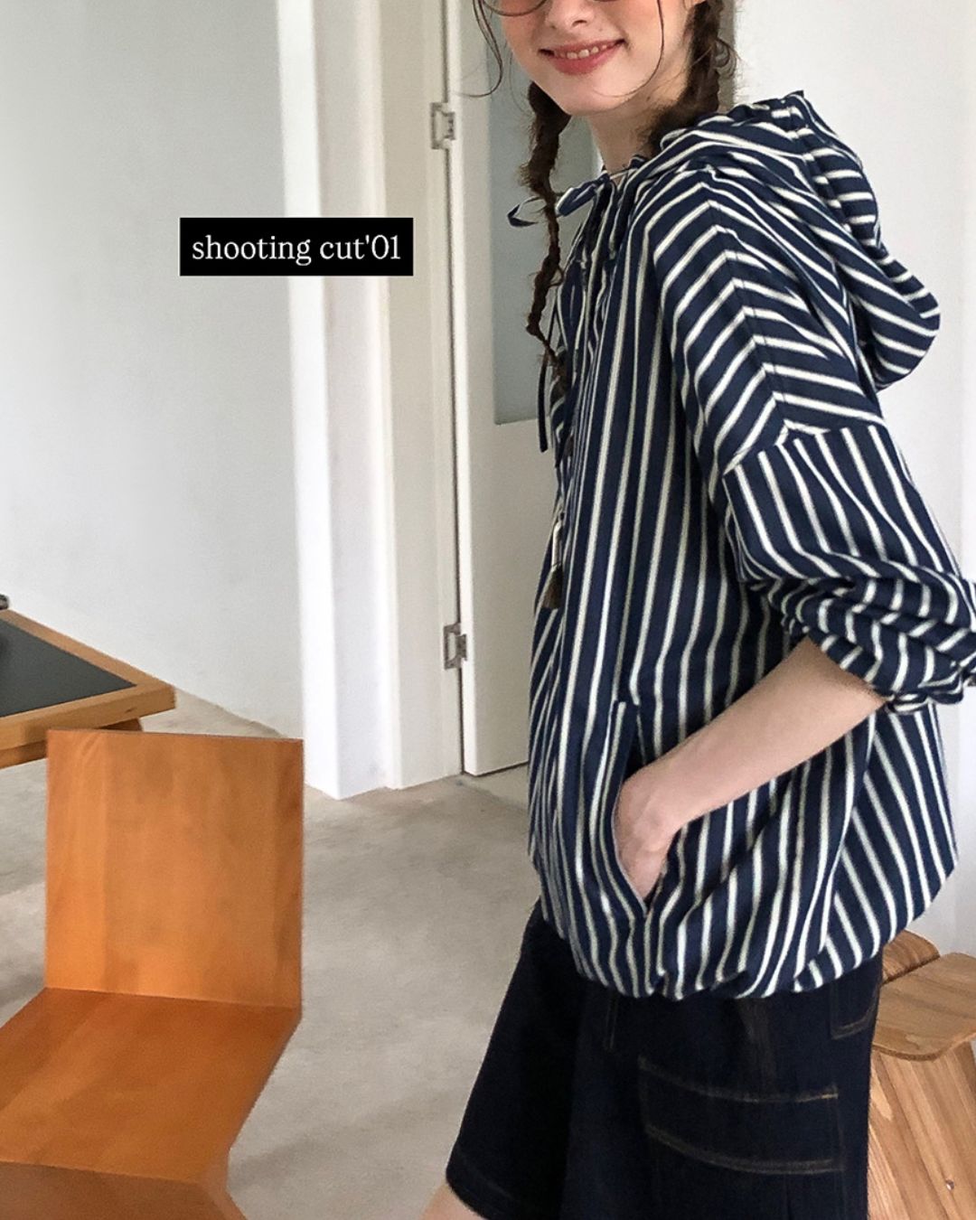 Striped ＆ Checked Hooded Shirt　LS010