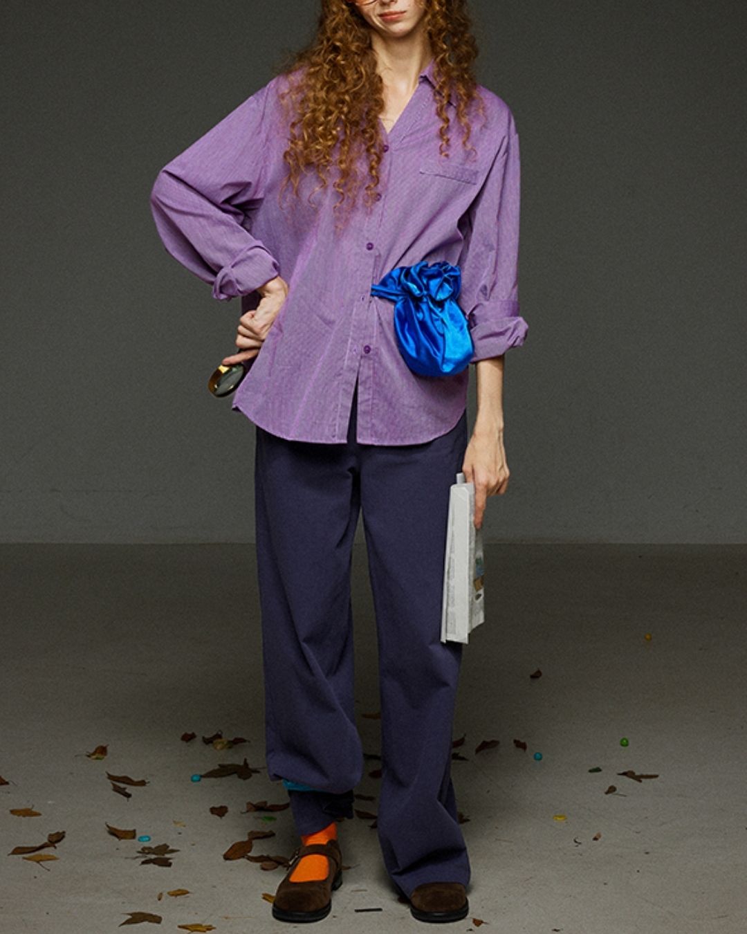 Collared V-neck Loose Shirt　LS029