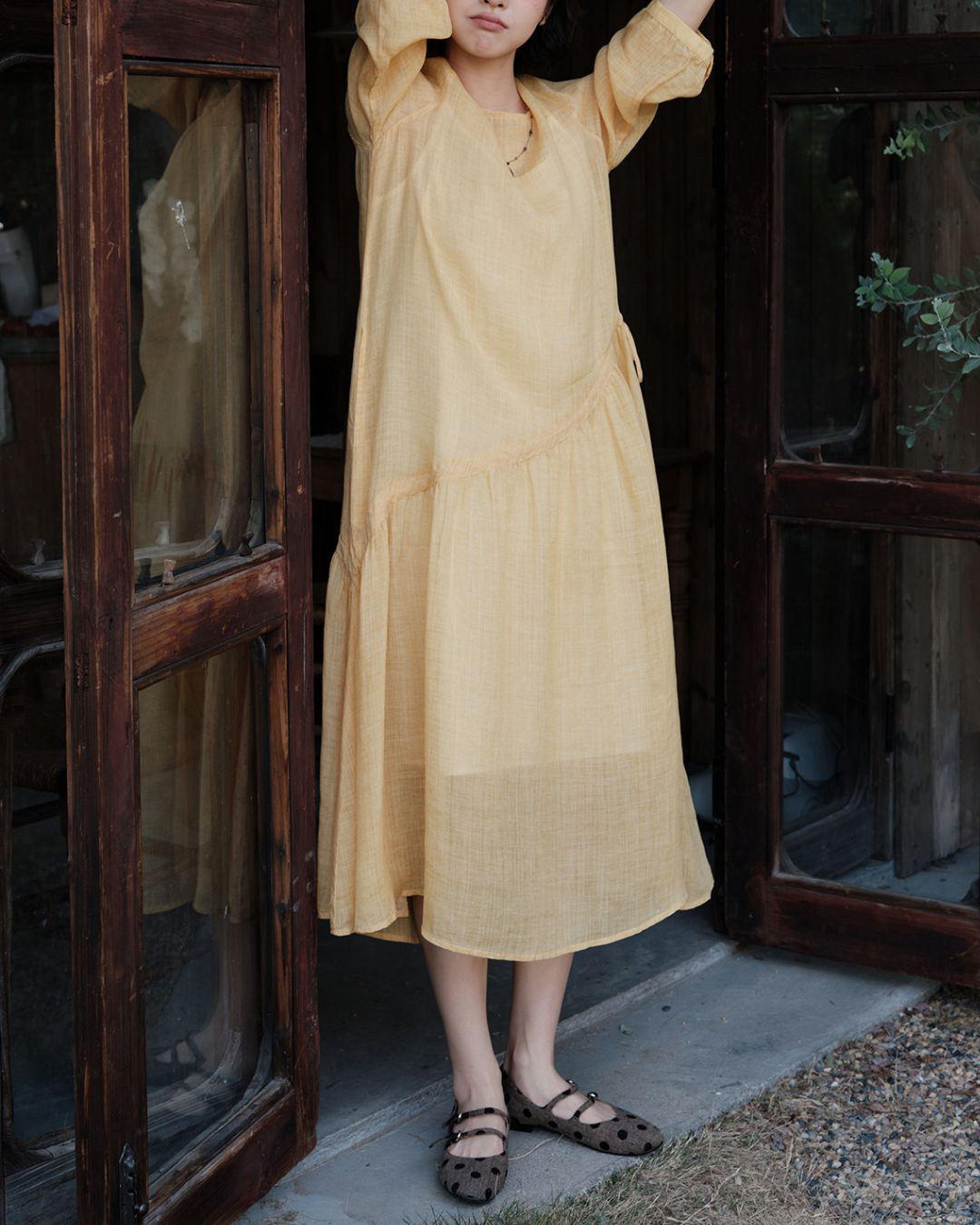 Ramie Drawstring A-Line Dress　OP005