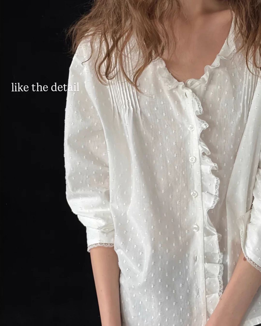 Frilled V-neck Lace Embroidered Shirt　LS067