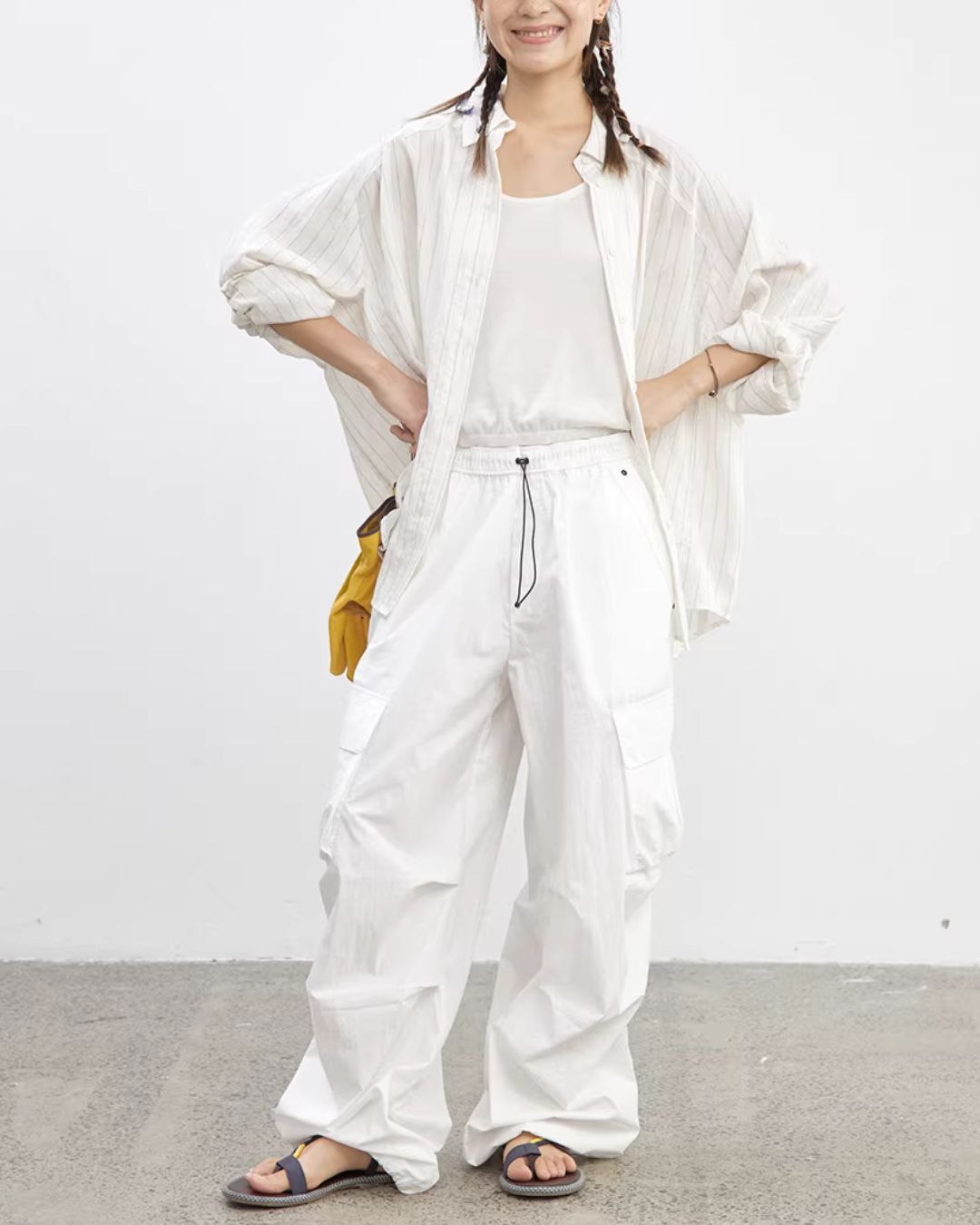 Linen Blend Oversized Striped Shirt　LS064