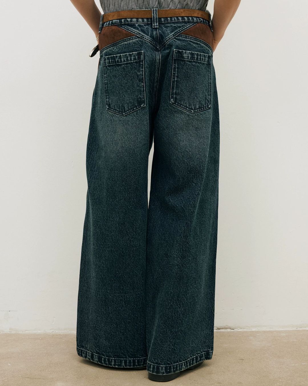 Suede Trim Vintage Denim Pants　DP016