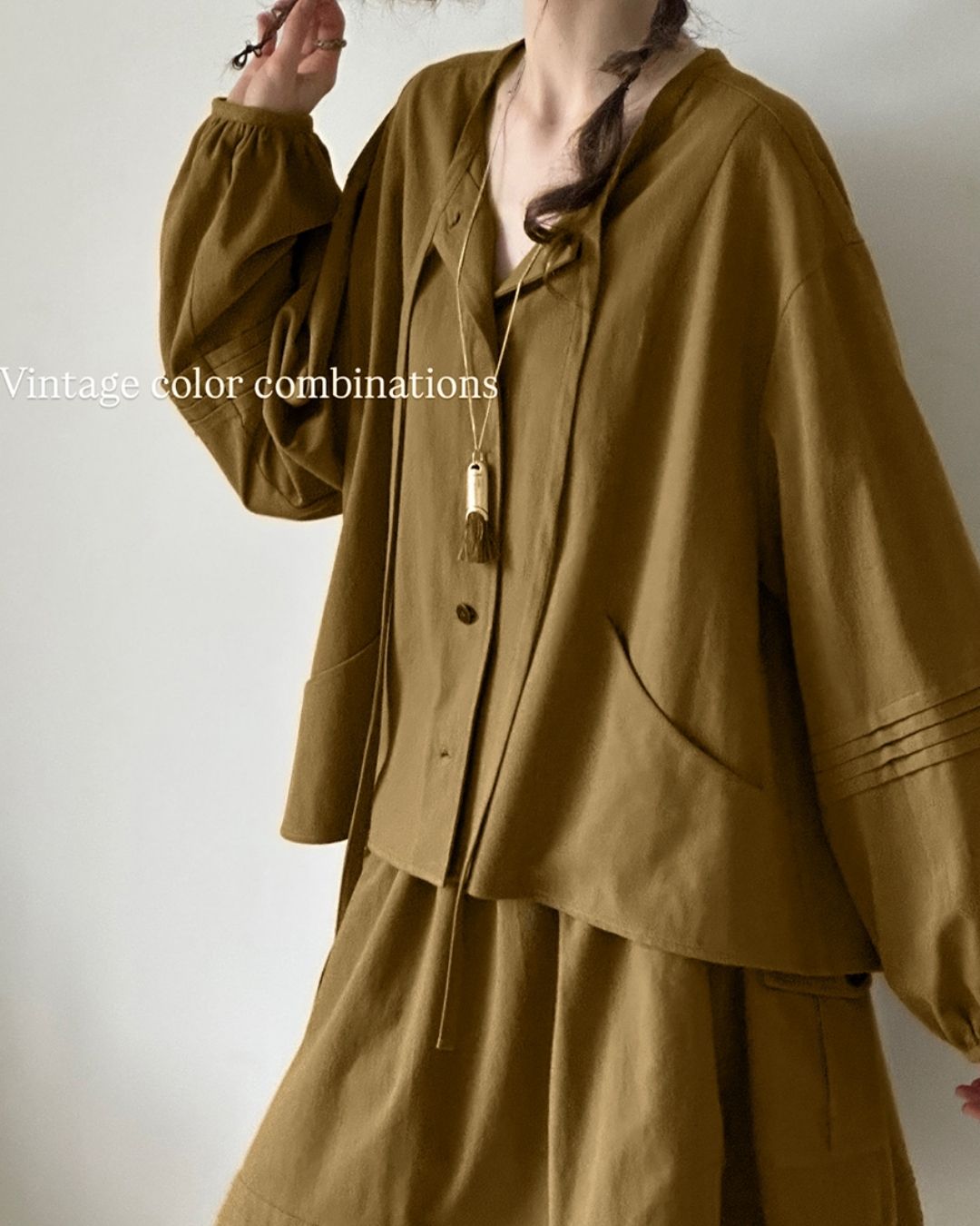 A-line Pleated Shirt ＆ Knee-length Skirt　LS011