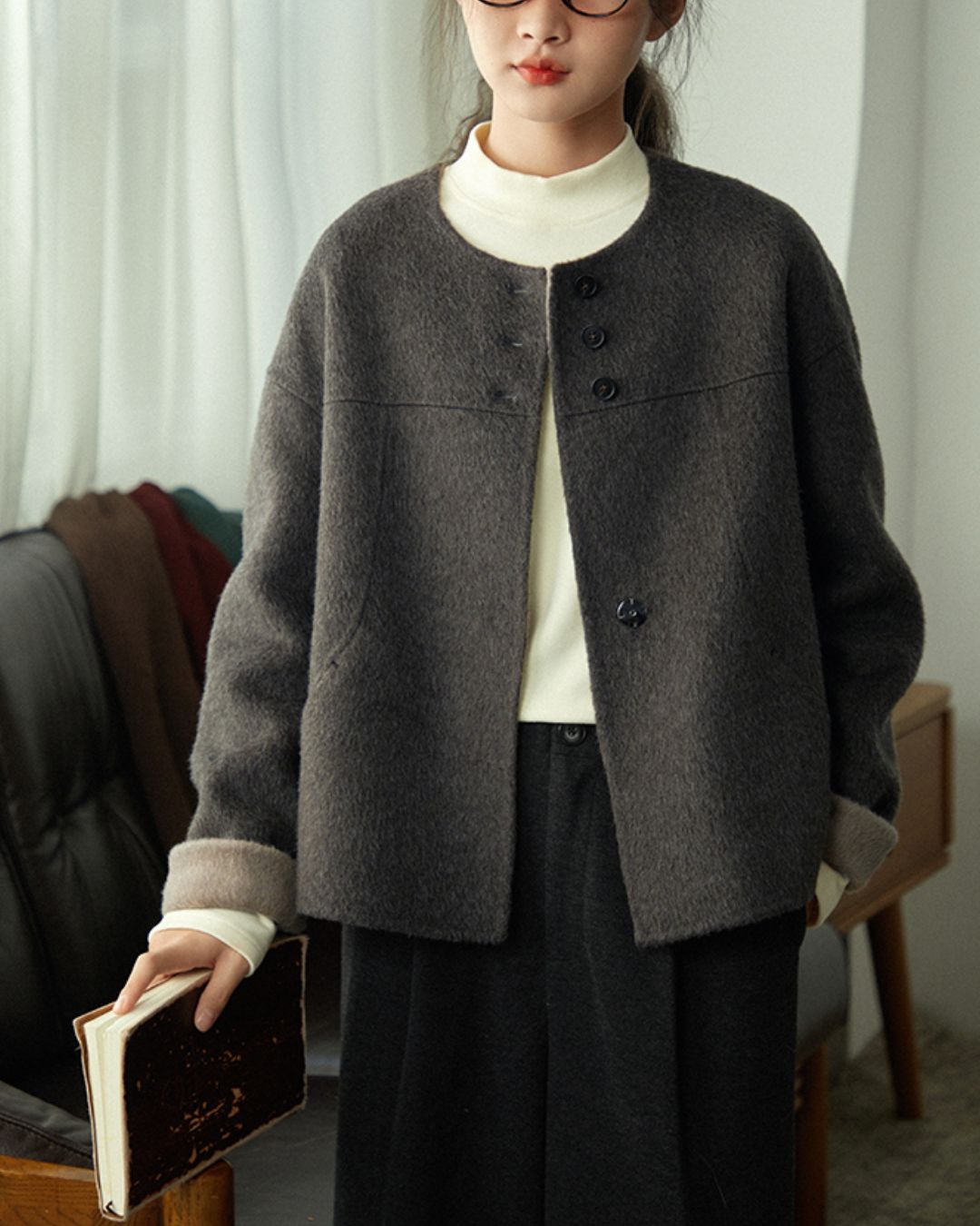 Wool Collarless Short Coat　CT018