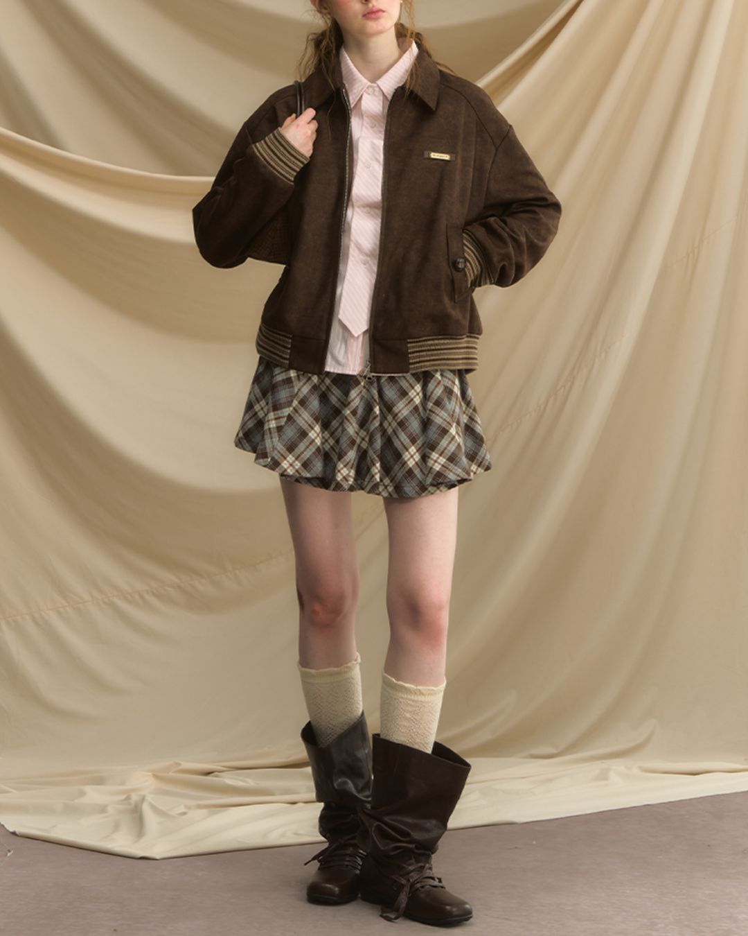 Draped Check Mini Skirt　SK004