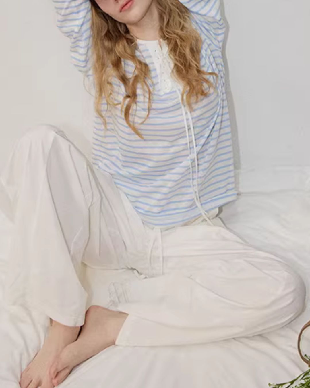 Lace-up Boader Loose T-shirt　LT028