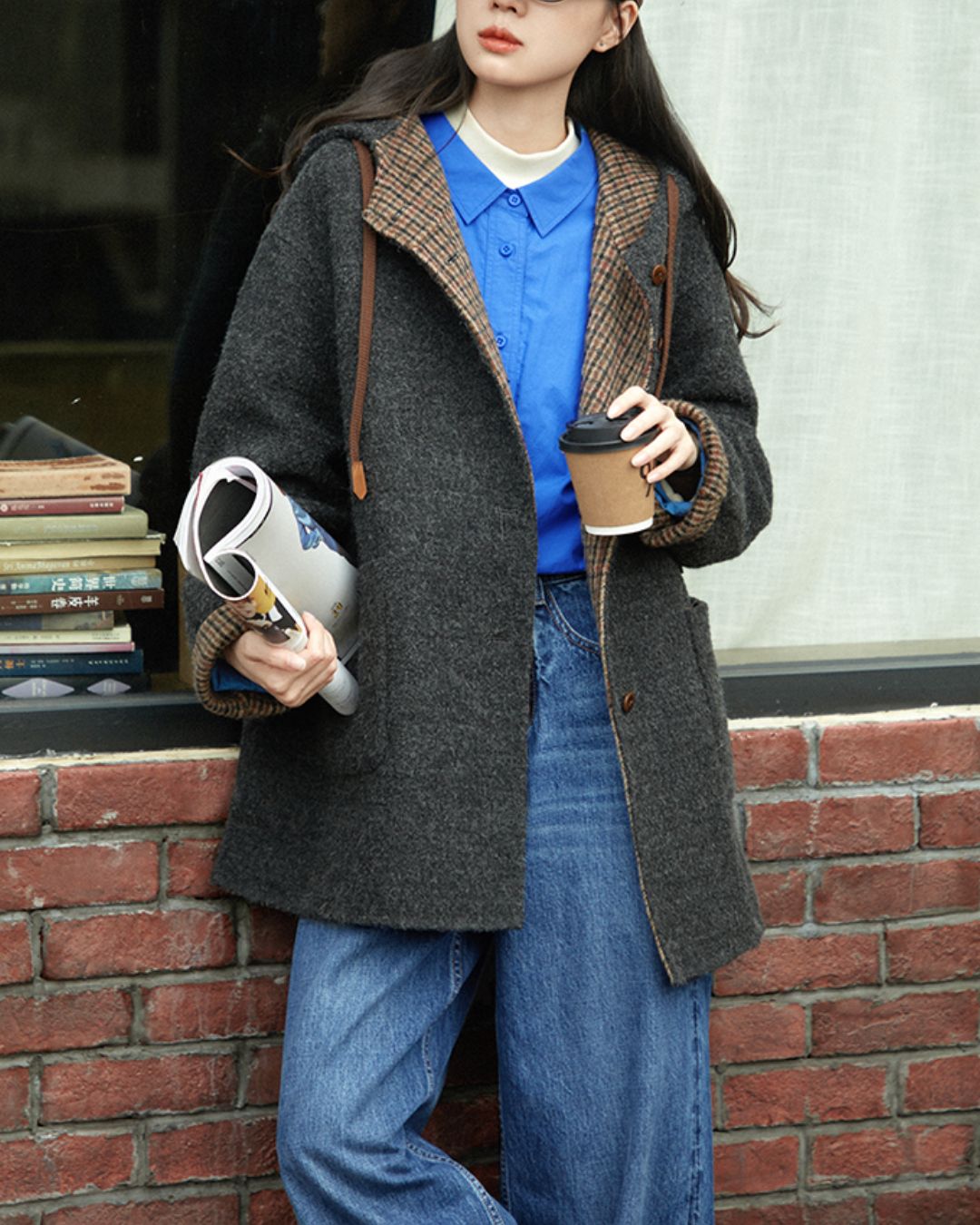 Checked Lined Wool Hooded Coat　CT017