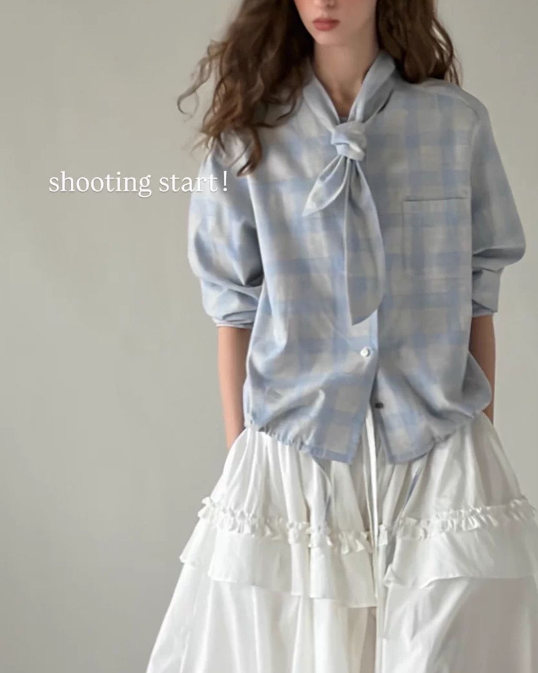 Bow Tie Ribbon Check Shirt　LS068